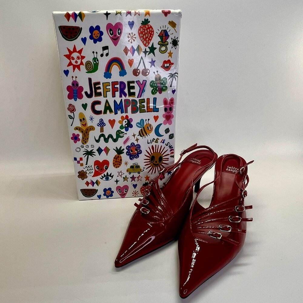 Jeffrey Campbell Red Patent Pointed-Toe Slingback Heels
